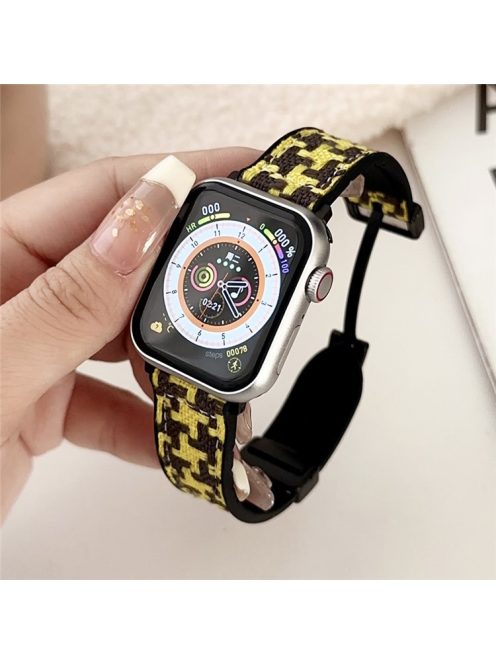 For Apple Watch 10 46mm / Ultra 2 / Ultra 49mm / 9 8 7 45mm / SE (2023) SE (2022) SE 6 5 4 44mm / 3 2 1 42mm Nylon+Silicone Strap - Yellow+Black