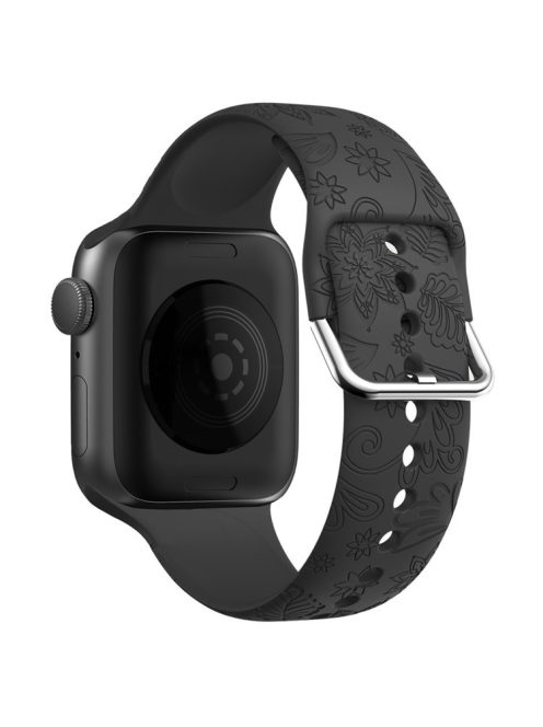 For Apple Watch 10 46mm / Ultra 2 / Ultra 49mm / 9 8 7 45mm / SE (2023) SE (2022) SE 6 5 4 44mm / 3 2 1 42mm Pattern Imprinted Silicone Strap - Black