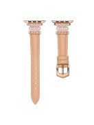 For Apple Watch 10 46mm / Ultra 2 / Ultra 49mm / 9 8 7 45mm / SE (2023) SE (2022) SE 6 5 4 44mm / 3 2 1 42mm Pearl Adjustable Watch Band - Camel