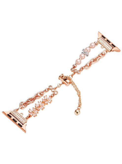 For Apple Watch 10 46mm / Ultra 2 / Ultra 49mm / 9 8 7 45mm / SE (2023) SE (2022) SE 6 5 4 44mm / 3 2 1 42mm Pearl Chain Stainless Steel Watch Strap - Rose Gold