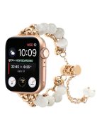 For Apple Watch 10 46mm / Ultra 2 / Ultra 49mm / 9 8 7 45mm / SE (2023) SE (2022) SE 6 5 4 44mm / 3 2 1 42mm Pearls Watch Band - White Pearl / Gold