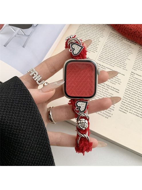 For Apple Watch 10 46mm / Ultra 2 / Ultra 49mm / 9 8 7 45mm / SE (2023) SE (2022) SE 6 5 4 44mm / 3 2 1 42mm Plush Soft Wrist Strap - Red / Camellia