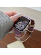 For Apple Watch 10 46mm / Ultra 2 / Ultra 49mm / 9 8 7 45mm / SE (2023) SE (2022) SE 6 5 4 44mm / 3 2 1 42mm PU Leather Band - Purple (Silver Buckle)