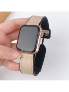 For Apple Watch 10 46mm / Ultra 2 / Ultra 49mm / 9 8 7 45mm / SE (2023) SE (2022) SE 6 5 4 44mm / 3 2 1 42mm PU Leather Coated Silicone Band - Apricot