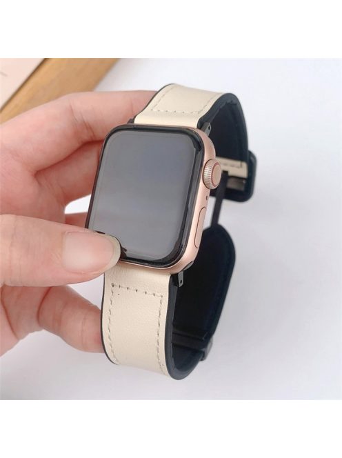 For Apple Watch 10 46mm / Ultra 2 / Ultra 49mm / 9 8 7 45mm / SE (2023) SE (2022) SE 6 5 4 44mm / 3 2 1 42mm PU Leather Coated Silicone Band - Beige