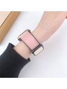 For Apple Watch 10 46mm / Ultra 2 / Ultra 49mm / 9 8 7 45mm / SE (2023) SE (2022) SE 6 5 4 44mm / 3 2 1 42mm PU Leather Coated Silicone Band - Beige+Pink