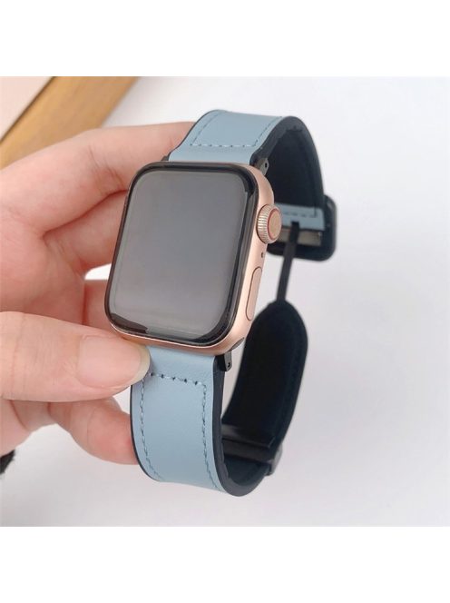 For Apple Watch 10 46mm / Ultra 2 / Ultra 49mm / 9 8 7 45mm / SE (2023) SE (2022) SE 6 5 4 44mm / 3 2 1 42mm PU Leather Coated Silicone Band - Blue