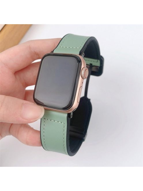 For Apple Watch 10 46mm / Ultra 2 / Ultra 49mm / 9 8 7 45mm / SE (2023) SE (2022) SE 6 5 4 44mm / 3 2 1 42mm PU Leather Coated Silicone Band - Light Green