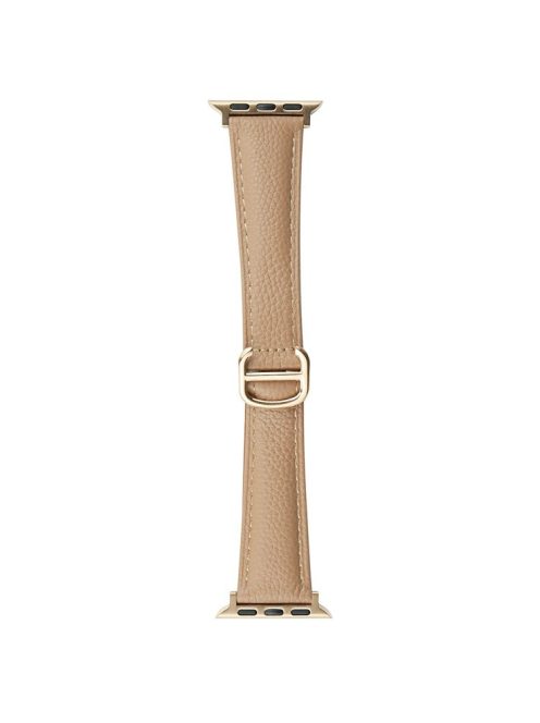 For Apple Watch 10 46mm / Ultra 2 / Ultra 49mm / 9 8 7 45mm / SE (2023) SE (2022) SE 6 5 4 44mm / 3 2 1 42mm Replacement Band Leather Watch Strap - Apricot