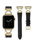 For Apple Watch 10 46mm / Ultra 2 / Ultra 49mm / 9 8 7 45mm / SE (2023) SE (2022) SE 6 5 4 44mm / 3 2 1 42mm Replacement Strap (Electroplated Buckle) - Black+Gold