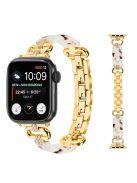 For Apple Watch 10 46mm / Ultra 2 / Ultra 49mm / 9 8 7 45mm / SE (2023) SE (2022) SE 6 5 4 44mm / 3 2 1 42mm Resin Band Strap - Gold+White