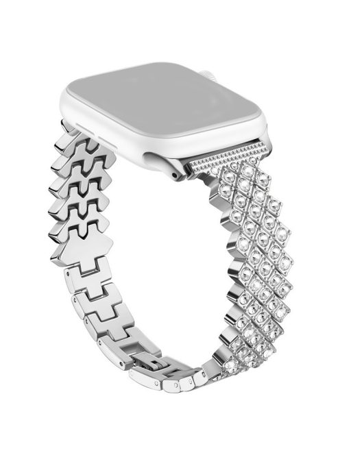 For Apple Watch 10 46mm / Ultra 2 / Ultra 49mm / 9 8 7 45mm / SE (2023) SE (2022) SE 6 5 4 44mm / 3 2 1 42mm Rhinestones Decor Zinc Alloy Wrist Strap - Silver