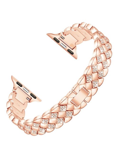 For Apple Watch 10 46mm / Ultra 2 / Ultra 49mm / 9 8 7 45mm / SE (2023) SE (2022) SE 6 5 4 44mm / 3 2 1 42mm Rhombus Design Zinc Alloy Watch Strap - Rose Gold