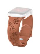 For Apple Watch 10 46mm / Ultra 2 / Ultra 49mm / 9 8 7 45mm / SE (2023) SE (2022) SE 6 5 4 44mm / 3 2 1 42mm Rose Engraved Silicone Strap - Brown