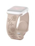 For Apple Watch 10 46mm / Ultra 2 / Ultra 49mm / 9 8 7 45mm / SE (2023) SE (2022) SE 6 5 4 44mm / 3 2 1 42mm Rose Engraved Silicone Strap - Milk Tea Color