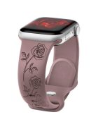 For Apple Watch 10 46mm / Ultra 2 / Ultra 49mm / 9 8 7 45mm / SE (2023) SE (2022) SE 6 5 4 44mm / 3 2 1 42mm Rose Engraved Silicone Strap - Smoky Purple