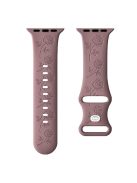 For Apple Watch 10 46mm / Ultra 2 / Ultra 49mm / 9 8 7 45mm / SE (2023) SE (2022) SE 6 5 4 44mm / 3 2 1 42mm Rose Engraved Silicone Strap - Smoky Purple