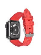 For Apple Watch 10 46mm / Ultra 2 / Ultra 49mm / 9 8 7 45mm / SE (2023) SE (2022) SE 6 5 4 44mm / 3 2 1 42mm Rubber Watch Band, Silver Buckle - Red