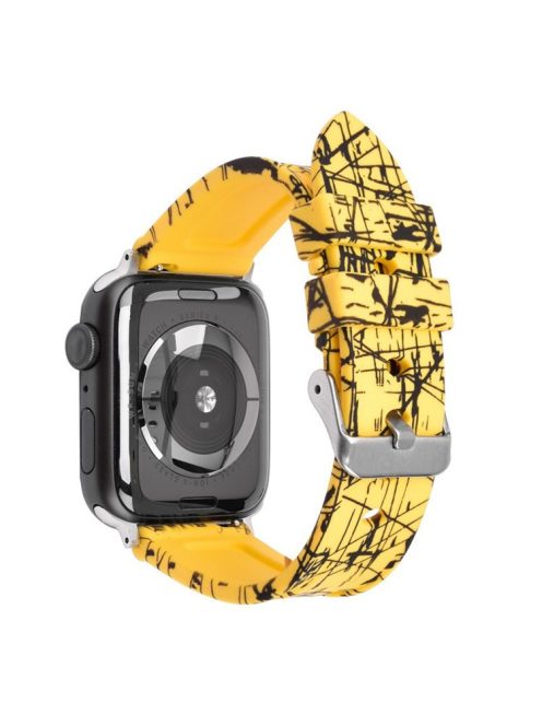 For Apple Watch 10 46mm / Ultra 2 / Ultra 49mm / 9 8 7 45mm / SE (2023) SE (2022) SE 6 5 4 44mm / 3 2 1 42mm Rubber Watch Band, Silver Buckle - Yellow