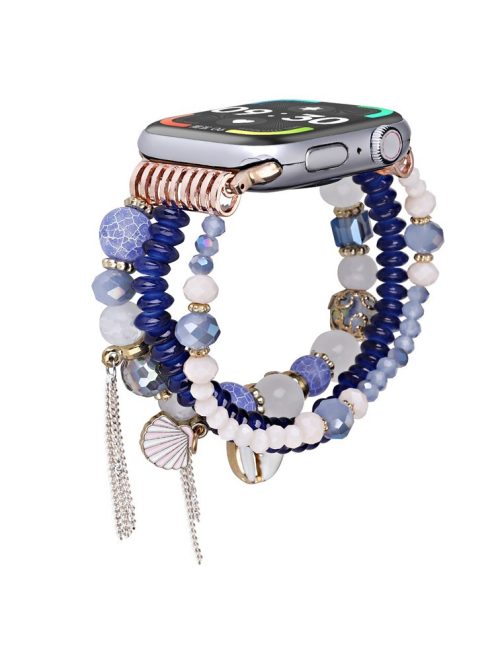 For Apple Watch 10 46mm / Ultra 2 / Ultra 49mm / 9 8 7 45mm / SE (2023) SE (2022) SE 6 5 4 44mm / 3 2 1 42mm Shell Beads Bands Three Rows - Blue