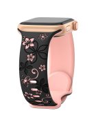 For Apple Watch 10 46mm / Ultra 2 / Ultra 49mm / 9 8 7 45mm / SE (2023) SE (2022) SE 6 5 4 44mm / 3 2 1 42mm Silicone Floral Band - Black  /  Pink