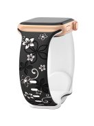 For Apple Watch 10 46mm / Ultra 2 / Ultra 49mm / 9 8 7 45mm / SE (2023) SE (2022) SE 6 5 4 44mm / 3 2 1 42mm Silicone Floral Band - Black  /  White