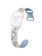 For Apple Watch 10 46mm / Ultra 2 / Ultra 49mm / 9 8 7 45mm / SE (2023) SE (2022) SE 6 5 4 44mm / 3 2 1 42mm Silicone Strap - Antique White+Blue