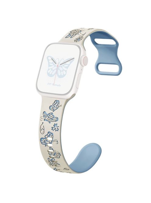 For Apple Watch 10 46mm / Ultra 2 / Ultra 49mm / 9 8 7 45mm / SE (2023) SE (2022) SE 6 5 4 44mm / 3 2 1 42mm Silicone Strap - Antique White+Blue