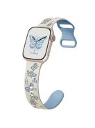 For Apple Watch 10 46mm / Ultra 2 / Ultra 49mm / 9 8 7 45mm / SE (2023) SE (2022) SE 6 5 4 44mm / 3 2 1 42mm Silicone Strap - Antique White+Blue