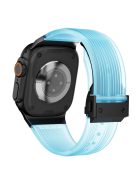 For Apple Watch 10 46mm / Ultra 2 / Ultra 49mm / 9 8 7 45mm / SE (2023) SE (2022) SE 6 5 4 44mm / 3 2 1 42mm Silicone Strap - Black+Transparent Blue