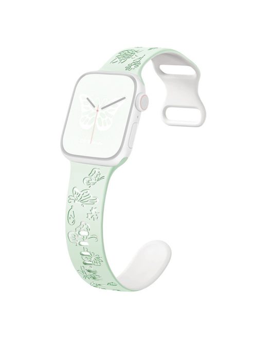 For Apple Watch 10 46mm / Ultra 2 / Ultra 49mm / 9 8 7 45mm / SE (2023) SE (2022) SE 6 5 4 44mm / 3 2 1 42mm Silicone Strap - Light Mint Green+White