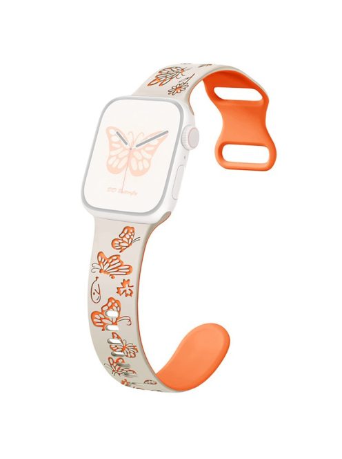 For Apple Watch 10 46mm / Ultra 2 / Ultra 49mm / 9 8 7 45mm / SE (2023) SE (2022) SE 6 5 4 44mm / 3 2 1 42mm Silicone Strap - Starlight+Orange