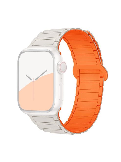 For Apple Watch 10 46mm / Ultra 2 / Ultra 49mm / 9 8 7 45mm / SE (2023) SE (2022) SE 6 5 4 44mm / 3 2 1 42mm Silicone Strap Magnetic - Starlight / Orange