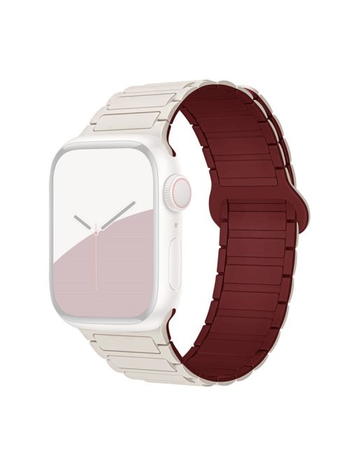 For Apple Watch 10 46mm / Ultra 2 / Ultra 49mm / 9 8 7 45mm / SE (2023) SE (2022) SE 6 5 4 44mm / 3 2 1 42mm Silicone Strap Magnetic - Starlight / Wine Red