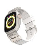 For Apple Watch 10 46mm / Ultra 2 / Ultra 49mm / 9 8 7 45mm / SE (2023) SE (2022) SE 6 5 4 44mm / 3 2 1 42mm Silicone Strap Striped Watch Band - White