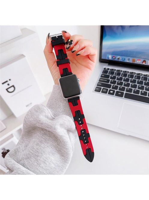 For Apple Watch 10 46mm / Ultra 2 / Ultra 49mm / 9 8 7 45mm / SE (2023) SE (2022) SE 6 5 4 44mm / 3 2 1 42mm Silicone Watch Band - Black / Red