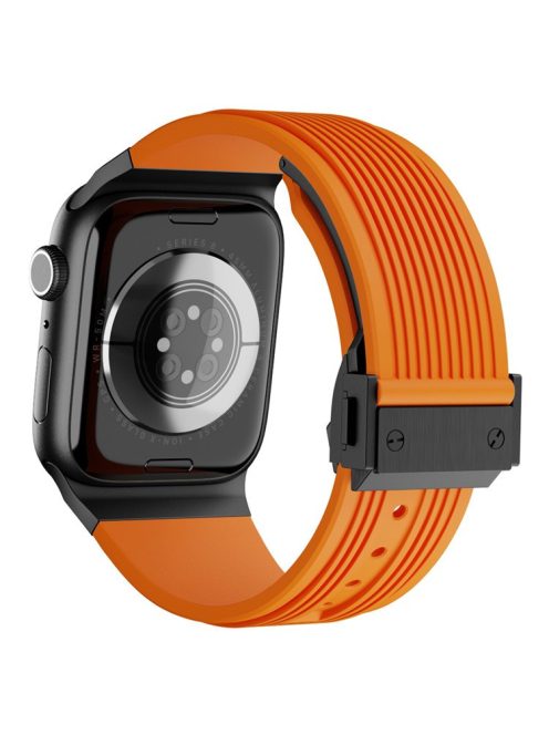 For Apple Watch 10 46mm / Ultra 2 / Ultra 49mm / 9 8 7 45mm / SE (2023) SE (2022) SE 6 5 4 44mm / 3 2 1 42mm Silicone Watch Band - Black Buckle / Orange Strap