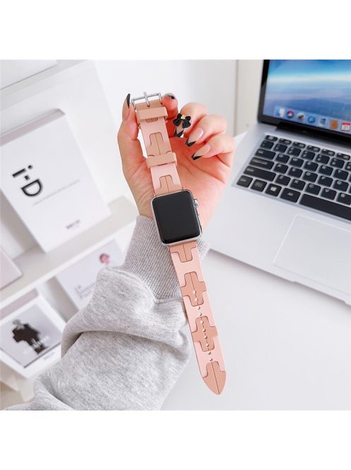 For Apple Watch 10 46mm / Ultra 2 / Ultra 49mm / 9 8 7 45mm / SE (2023) SE (2022) SE 6 5 4 44mm / 3 2 1 42mm Silicone Watch Band - Light Pink / Pink