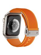 For Apple Watch 10 46mm / Ultra 2 / Ultra 49mm / 9 8 7 45mm / SE (2023) SE (2022) SE 6 5 4 44mm / 3 2 1 42mm Silicone Watch Band - Titanium Buckle / Orange Strap