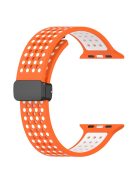 For Apple Watch 10 46mm / Ultra 2 / Ultra 49mm / 9 8 7 45mm / SE (2023) SE (2022) SE 6 5 4 44mm / 3 2 1 42mm Silicone Watch Band Dual Color - Orange+White