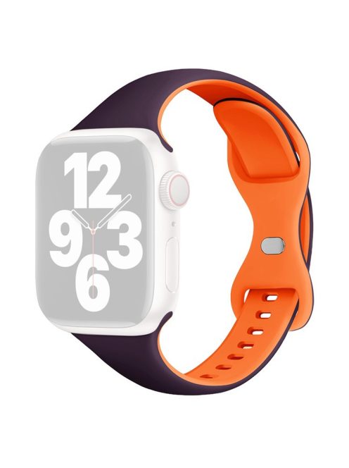 For Apple Watch 10 46mm / Ultra 2 / Ultra 49mm / 9 8 7 45mm / SE (2023) SE (2022) SE 6 5 4 44mm / 3 2 1 42mm Silicone Watch Strap - Dark Purple+Orange