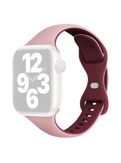 For Apple Watch 10 46mm / Ultra 2 / Ultra 49mm / 9 8 7 45mm / SE (2023) SE (2022) SE 6 5 4 44mm / 3 2 1 42mm Silicone Watch Strap - Pink+Wine Red