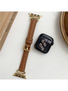 For Apple Watch 10 46mm / Ultra 2 / Ultra 49mm / 9 8 7 45mm / SE (2023) SE (2022) SE 6 5 4 44mm / 3 2 1 42mm Slim Genuine Cow Leather Watch Band - Brown / Gold Buckle