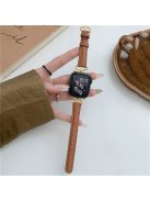 For Apple Watch 10 46mm / Ultra 2 / Ultra 49mm / 9 8 7 45mm / SE (2023) SE (2022) SE 6 5 4 44mm / 3 2 1 42mm Slim Genuine Cow Leather Watch Band - Brown / Gold Buckle