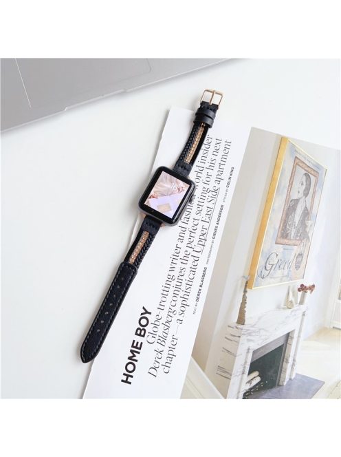 For Apple Watch 10 46mm / Ultra 2 / Ultra 49mm / 9 8 7 45mm / SE (2023) SE (2022) SE 6 5 4 44mm / 3 2 1 42mm Slim Leather Strap - Black