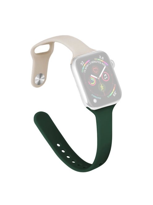 For Apple Watch 10 46mm / Ultra 2 / Ultra 49mm / 9 8 7 45mm / SE (2023) SE (2022) SE 6 5 4 44mm / 3 2 1 42mm Slim Silicone Bands - Starlight+Blackish Green