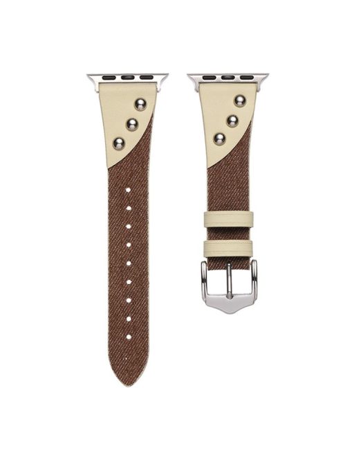 For Apple Watch 10 46mm / Ultra 2 / Ultra 49mm / 9 8 7 45mm / SE (2023) SE (2022) SE 6 5 4 44mm / 3 2 1 42mm Splicing Retro Watch Band - Brown+Beige