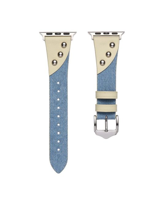 For Apple Watch 10 46mm / Ultra 2 / Ultra 49mm / 9 8 7 45mm / SE (2023) SE (2022) SE 6 5 4 44mm / 3 2 1 42mm Splicing Retro Watch Band - Light Blue+Beige