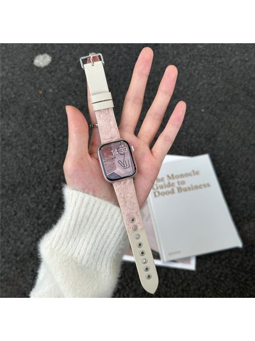 For Apple Watch 10 46mm / Ultra 2 / Ultra 49mm / 9 8 7 45mm / SE (2023) SE (2022) SE 6 5 4 44mm / 3 2 1 42mm Splicing Wrist Strap  - Pink+White