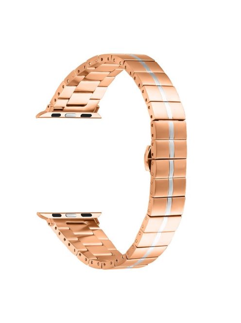 For Apple Watch 10 46mm / Ultra 2 / Ultra 49mm / 9 8 7 45mm / SE (2023) SE (2022) SE 6 5 4 44mm / 3 2 1 42mm Stainless Steel Strap - Rose Gold+Silver